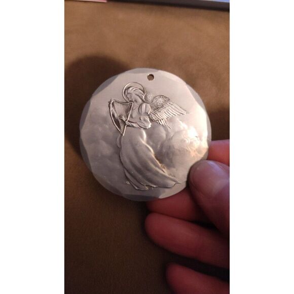 Wendell August Forge Christmas Ornament 1990 Angel with Harp Aluminum - Picture 1 of 3